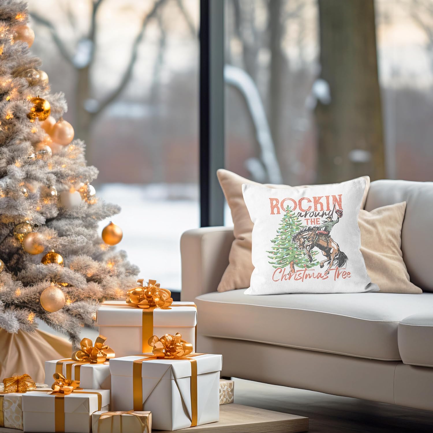 Western Christmas Decor - 18x18 Throw Pillow Covers for Bedroom & Sofa, Tree Decorations